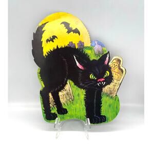 Vintage Peck USA Halloween Die Cut Black Cat Decoration Double Sided 13"x10.5"